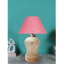 Devansh Conical Pink Jute Shade Lamp with Wood & MosaicGlass Base for Decoration/Office/Home/Gifting/Study for Decoration/Office/Home/Gifting/Study -(10x10x14.5) Inches -I
