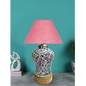 Devansh Conical Pink Jute Shade Lamp with Wood &amp; MosaicGlass Base for Decoration/Office/Home/Gifting/Study for Decoration/Office/Home/Gifting/Study -(10x10x14.5) Inches -