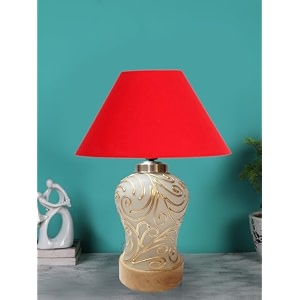 devansh conical red cotton shade lamp with wood amp mosaicglass base for decorationofficehomegiftingstudy for decorationofficehomegiftingstudy -10x10x145 inches -c