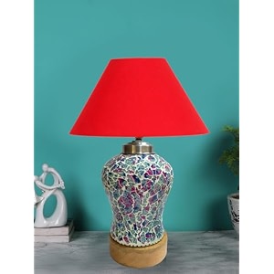 devansh conical red cotton shade lamp with wood amp mosaicglass base for decorationofficehomegiftingstudy for decorationofficehomegiftingstudy -10x10x145 inches -q