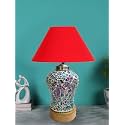 Devansh Conical Red Cotton Shade Lamp with Wood &amp; MosaicGlass Base for Decoration/Office/Home/Gifting/Study for Decoration/Office/Home/Gifting/Study -(10x10x14.5) Inches -Q