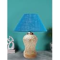 Devansh Conical Turquoise Jute Shade Lamp with Wood &amp; Mosaic Glass Base for Decoration/Office/Home/Gifting/Study for Decoration/Office/Home/Gifting/Study -(10x10x14.5) Inches -J