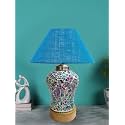 Devansh Conical Turquoise Jute Shade Lamp with Wood & Mosaic Glass Base for Decoration/Office/Home/Gifting/Study for Decoration/Office/Home/Gifting/Study -(10x10x14.5) Inches -