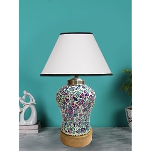 devansh conical white amp black cotton shade lamp with wood amp mosaicglass base for decorationofficehomegiftingstudy for decorationofficehomegiftingstudy -10x10x145 inches -t