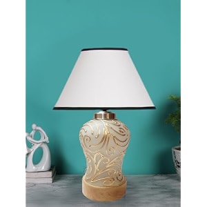 devansh conical white amp black cotton shade lamp with wood amp mosaicglass base for decorationofficehomegiftingstudy for decorationofficehomegiftingstudy -10x10x145 inches -g