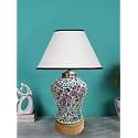 Devansh Conical White &amp; Black Cotton Shade Lamp with Wood &amp; MosaicGlass Base for Decoration/Office/Home/Gifting/Study for Decoration/Office/Home/Gifting/Study -(10x10x14.5) Inches -T