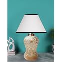 Devansh Conical White &amp; Black Cotton Shade Lamp with Wood &amp; MosaicGlass Base for Decoration/Office/Home/Gifting/Study for Decoration/Office/Home/Gifting/Study -(10x10x14.5) Inches -G