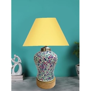 devansh conical yellow cotton shade lamp with wood amp mosaic glass base for decorationofficehomegiftingstudy for decorationofficehomegiftingstudy -10x10x145 inches -r