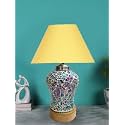 Devansh Conical Yellow Cotton Shade Lamp with Wood &amp; Mosaic Glass Base for Decoration/Office/Home/Gifting/Study for Decoration/Office/Home/Gifting/Study -(10x10x14.5) Inches -R