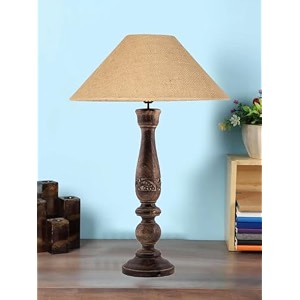 devansh coolie beige jute shade lamp with wood base for decorationofficehomegiftingstudy for officehomegifting -13x13x21 inches -