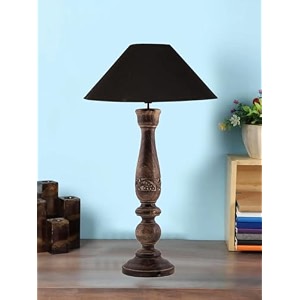 devansh coolie black cotton shade lamp with wood base for decorationofficehomegiftingstudy for officehomegifting -13x13x21 inches -