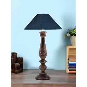 devansh coolie blue jute shade lamp with wood base for decorationofficehomegiftingstudy for officehomegifting -13x13x21 inches -