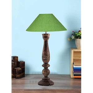devansh coolie green jute shade lamp with wood base for decorationofficehomegiftingstudy for officehomegifting -13x13x21 inches -