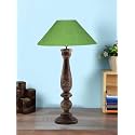 Devansh Coolie Green Jute Shade Lamp with Wood Base for Decoration/Office/Home/Gifting/Study for Office/Home/Gifting -(13x13x21) Inches -