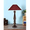 Devansh Coolie Maroon Jute Shade Lamp with Wood Base for Decoration/Office/Home/Gifting/Study for Office/Home/Gifting -(13x13x21) Inches -