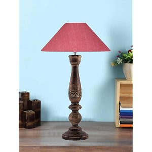 devansh coolie pink jute shade lamp with wood base for decorationofficehomegiftingstudy for officehomegifting -13x13x21 inches -