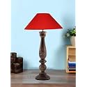 Devansh Coolie Red Cotton Shade Lamp with Wood Base for Decoration/Office/Home/Gifting/Study for Office/Home/Gifting -(13x13x21) Inches -