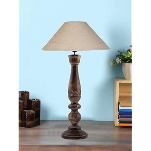 devansh coolie white jute shade lamp with wood base for decorationofficehomegiftingstudy for officehomegifting -13x13x21 inches -