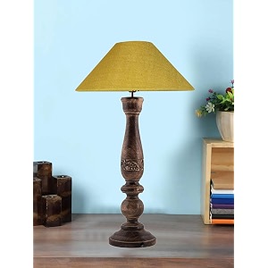 devansh coolie yellow jute shade lamp with wood base for decorationofficehomegiftingstudy for officehomegifting -13x13x21 inches -