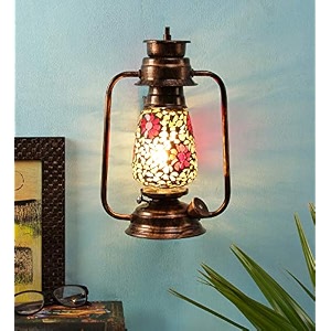 devansh copper mosaic glass lantern wall mounted lamp multicolor