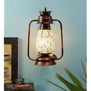 devansh copper mosaic glass lantern wall mounted lamp multicolor