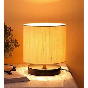 devansh off white cotton shade lamp with black wood base for decorationofficehomegiftingstudy for decorationofficehomegiftingstudy -7x7x7 inches -