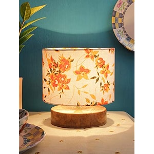 devansh multicolor cotton shade lamp with natural wood base for decorationofficehomegiftingstudy for officehomegifting -7x7x7 inches -