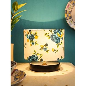 devansh multicolor cotton shade lamp with black wood base for decorationofficehomegiftingstudy for officehomegifting -7x7x7 inches -