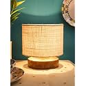 Devansh White Jute Shade Lamp with Natural Wood Base for Decoration/Office/Home/Gifting/Study for Office/Home/Gifting -(7x7x7) Inches -