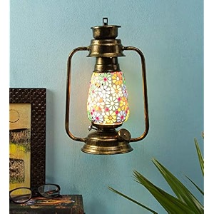 devansh golden mosaic glass lantern wall mounted lamp multicolor
