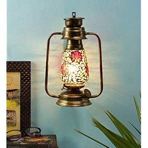 devansh golden mosaic glass lantern wall mounted lamp multicolor