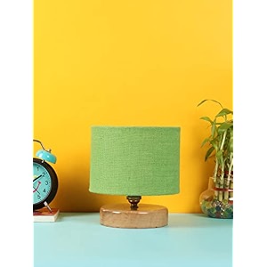 devansh green jute shade lamp with natural wood base for decorationofficehomegiftingstudy for officehomegifting -7x7x7 inches -