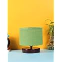 Devansh Green Jute Table lamp with Wood Brown Base