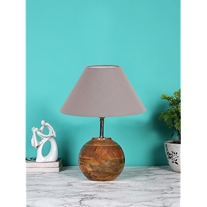 devansh grey cotton with natural wood table lamp