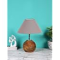 Devansh Grey Cotton with Natural Wood Table Lamp