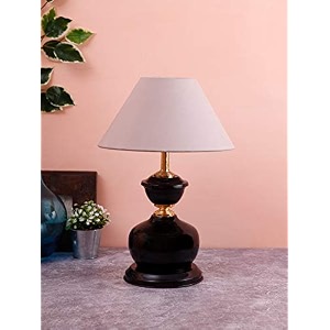 devansh grey cotton table lamp with black base