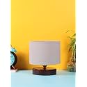 Devansh Grey Cotton Table lamp with Wood Brown Base