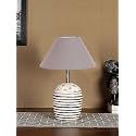 Devansh Grey Cotton with White Brushed Wood LED Table Lamp