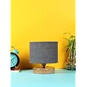 Devansh Grey Jute Shade Lamp with Natural Wood Base for Decoration/Office/Home/Gifting/Study for Office/Home/Gifting -(7x7x7) Inches -