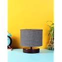 Devansh Grey Jute Table lamp with Wood Brown Brown Base