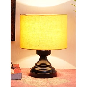 devansh j157 yellow cotton shade lamp with black base