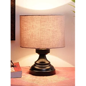 devansh j158 grey cotton shade lamp with black base
