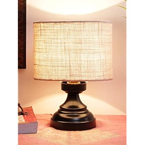 devansh j160 white jute shade lamp with black base