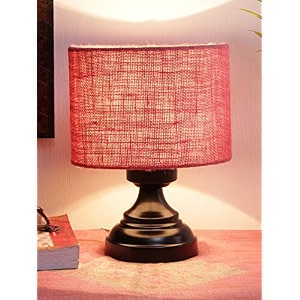 devansh j161 pink jute shade lamp with black base