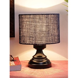 devansh j163 blue jute shade lamp with black base