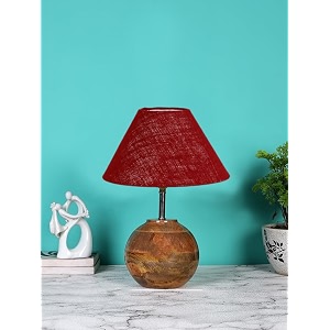 devansh maroon jute with natural wood table lamp