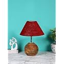 Devansh Maroon Jute with Natural Wood Table Lamp