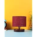 Devansh Maroon Jute Table lamp with Wood Brown Base