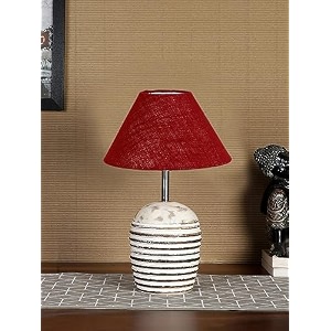 devansh maroon jute with white brushed wood table lamp
