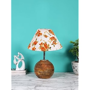 devansh multicolor cotton with natural wood table lamp -2